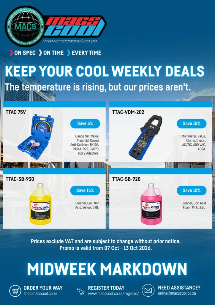 MACS Cool Midweek Markdown Week 10: up to 15% off selected gauge sets, clamp multimeters and coil cleaners, 7 to 13 October 2026.